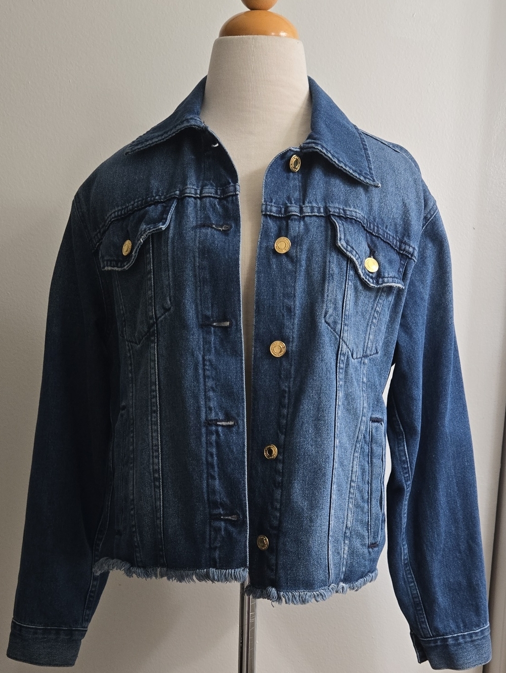 MICHAEL Michael Kors Medium Blue Denim Jacket with Gold Buttons